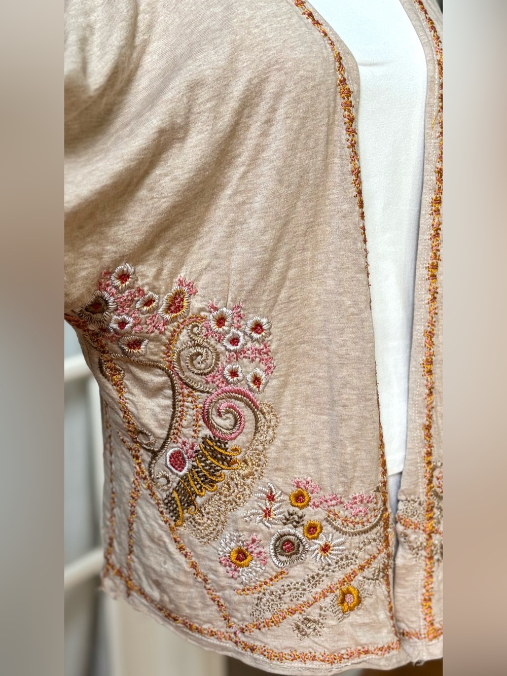 Biya Johnny Was Embroidered Linen Boho Jacket Floral Open XS - Picture 4 of 10